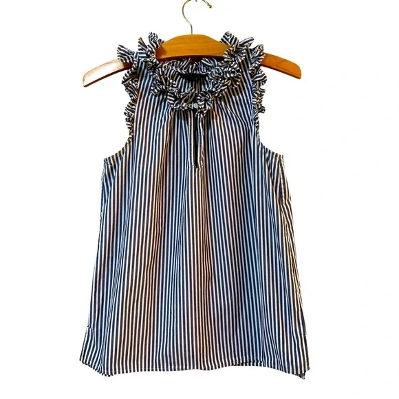 J. Crew Sleeveless Top Shirt Ruffles Stripes - Picture 1 of 8
